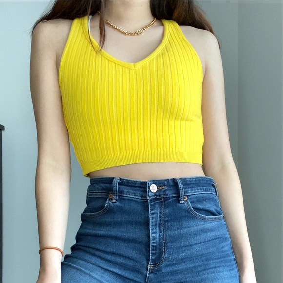 Akira Yellow Ribbed Crop Top - Picture 2 of 4